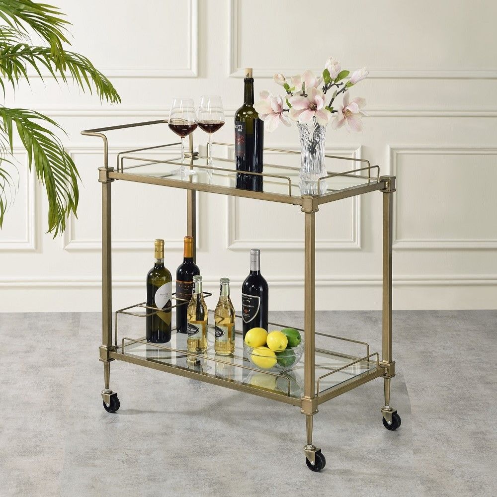 Aditya - Serving Cart - Mirrored & Antique Brass - Urban Living Furniture (Los Angeles, CA)