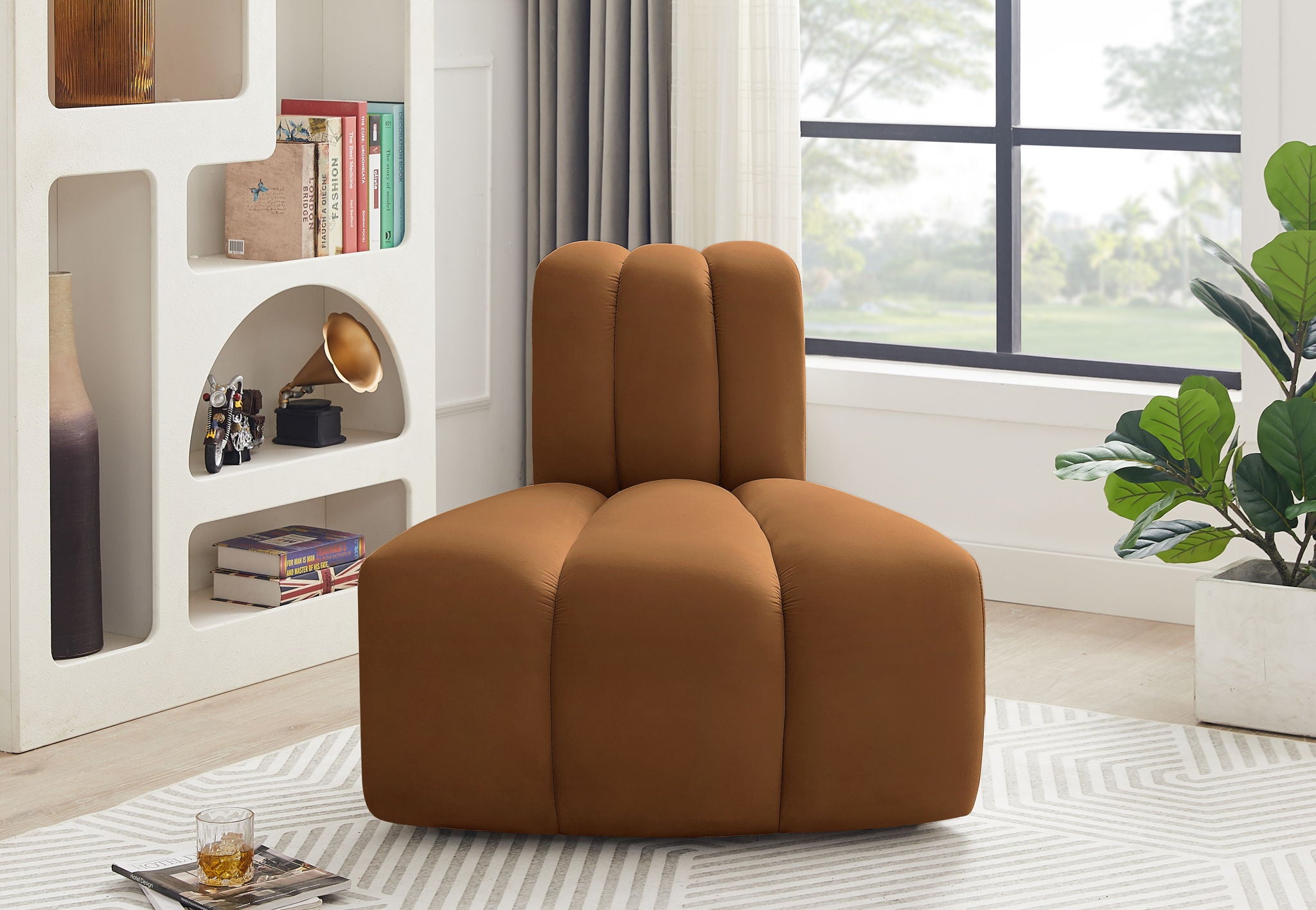 Arc - Velvet Reverse Corner Chair - Saddle - Urban Living Furniture (Los Angeles, CA)
