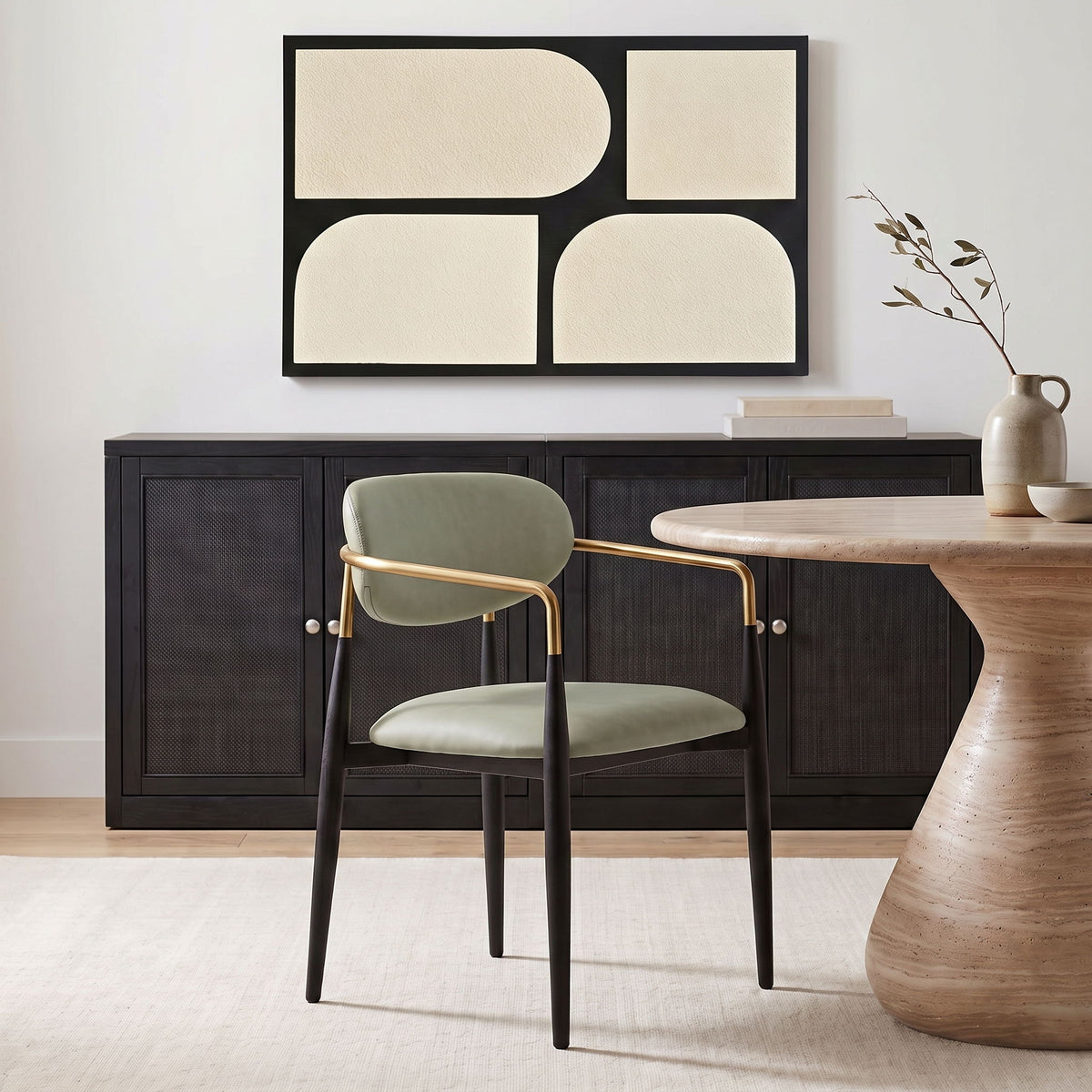 Ronda - Vegan Leather Upholstered Dining Arm Chair - Black Legs