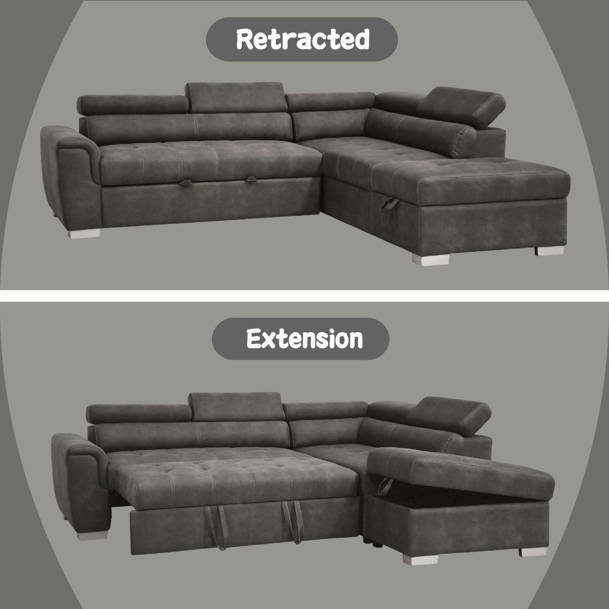 Thelma - Sectional Sofa With Pull-Out Bed - Gray Polished Microfiber - Urban Living Furniture (Los Angeles, CA)