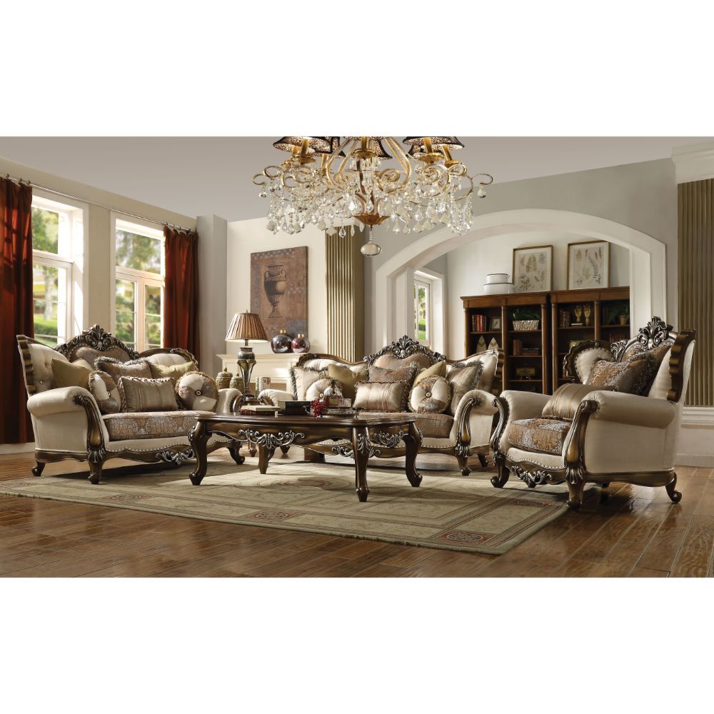 Latisha - Loveseat - Tan, Pattern Fabric & Antique Oak - Urban Living Furniture (Los Angeles, CA)