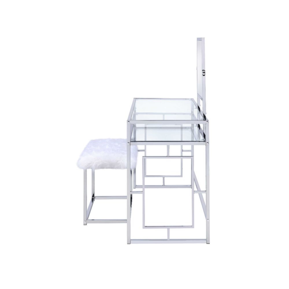 Carenze II - Vanity Set - White Faux Fur & Chrome - Urban Living Furniture (Los Angeles, CA)