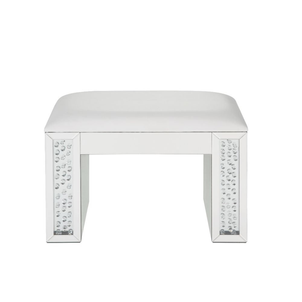 Nysa - Vanity Stool - Ivory PU, Mirrored & Faux Crystals - Urban Living Furniture (Los Angeles, CA)