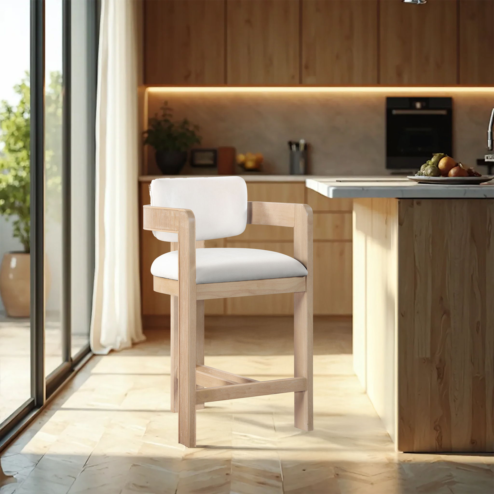 Sacha - Velvet Stool With Natural Base - Urban Living Furniture (Los Angeles, CA)