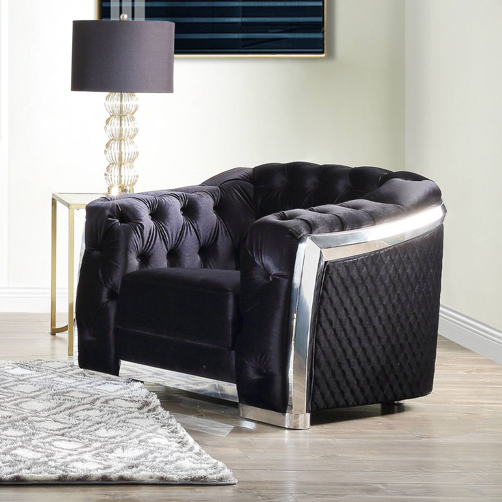 Pyroden - Chair - Black Velvet & Chrome - Urban Living Furniture (Los Angeles, CA)