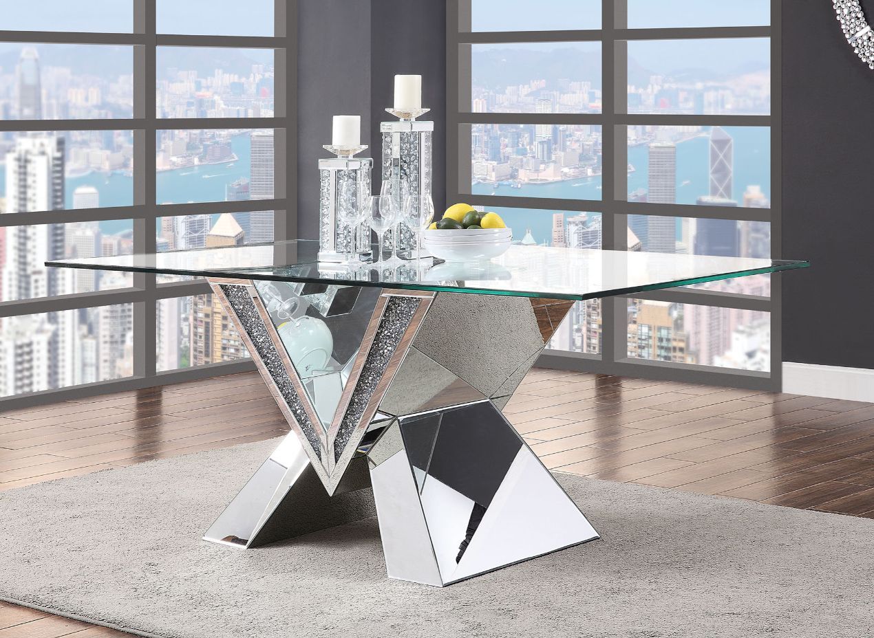 Noralie - Dining Table - Mirrored, Faux Diamonds & Clear Glass - 30" - Urban Living Furniture (Los Angeles, CA)