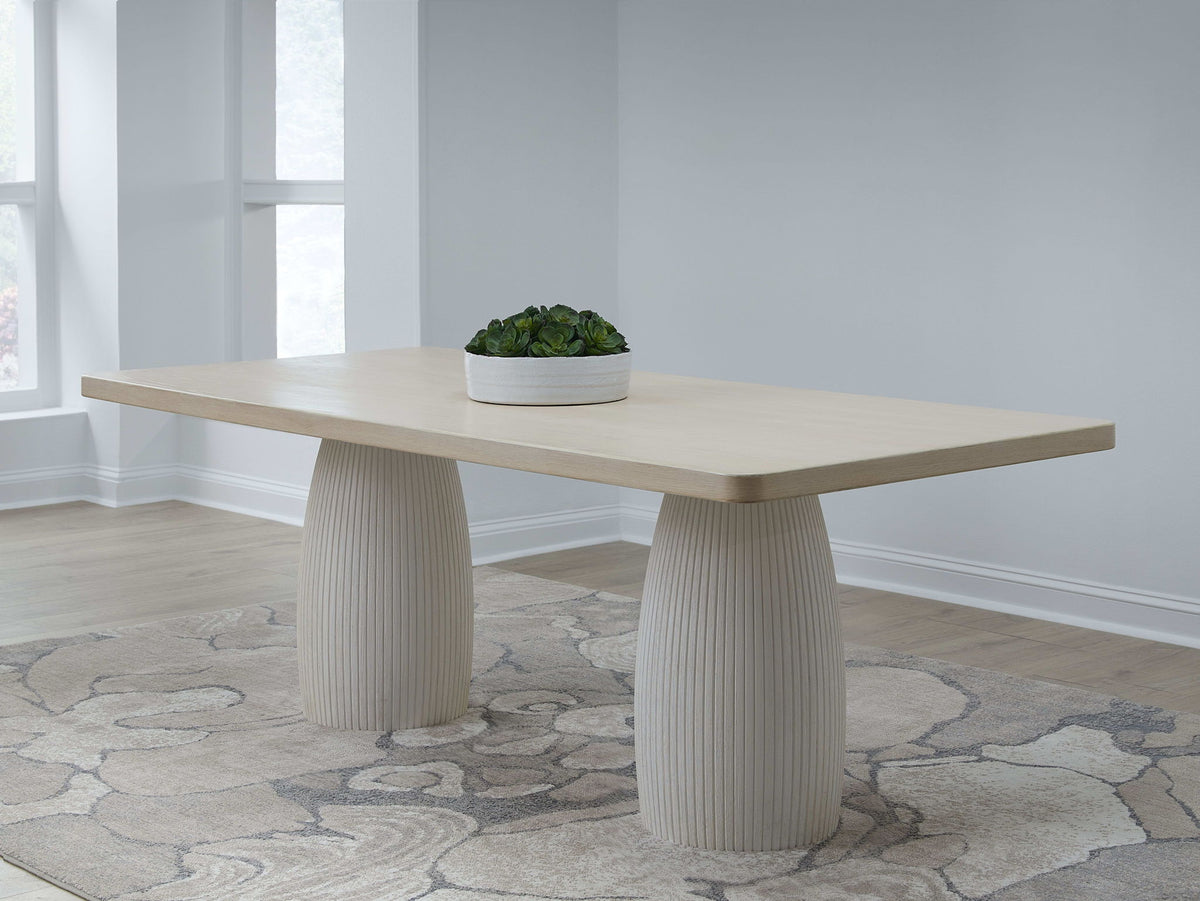 Zinnia - Plaster Base Wood Top Dining Table - White Sand And Ivory