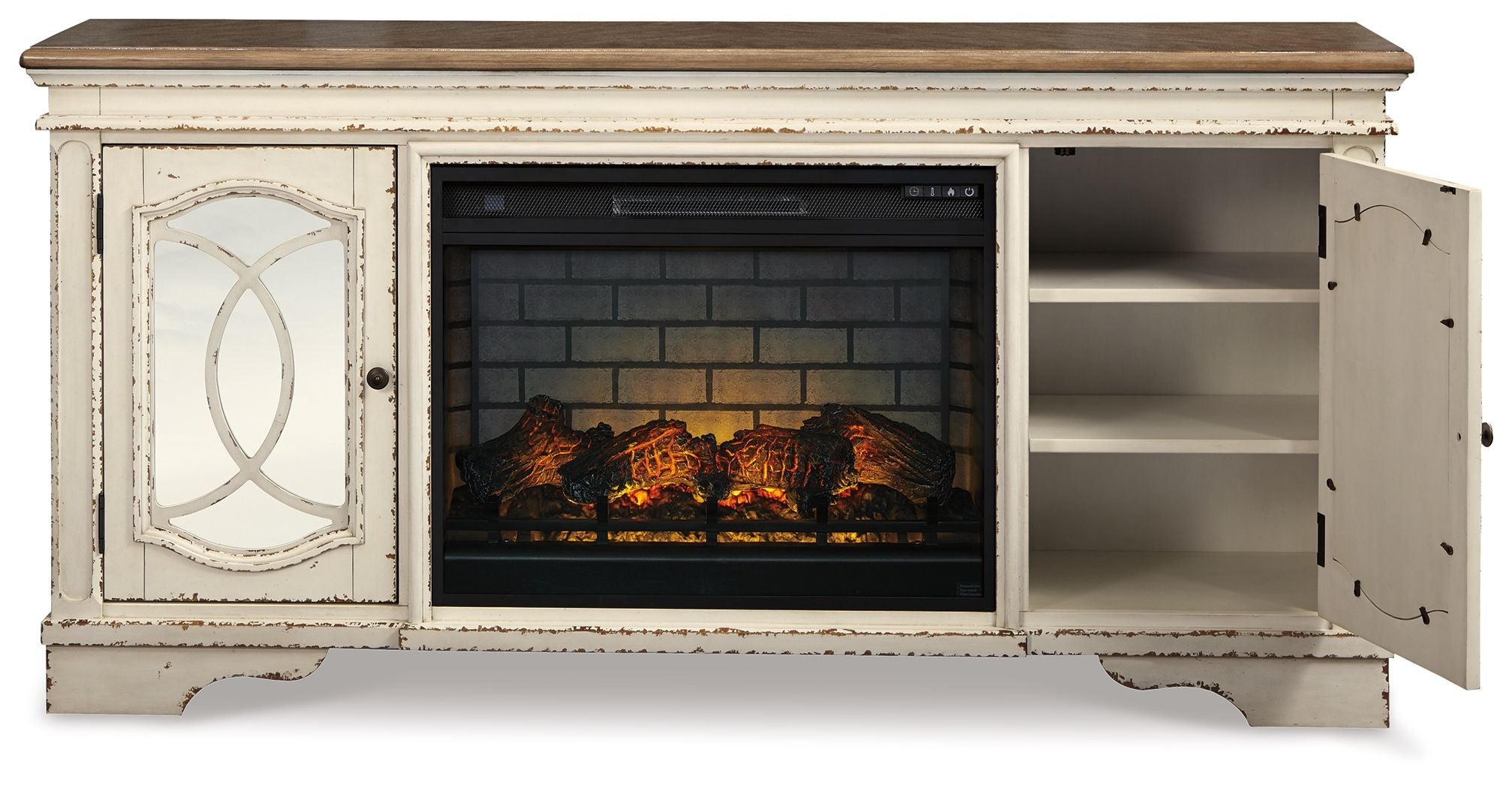 Realyn - Chipped White - 2 Pc. - 74" TV Stand with Electric Infrared Fireplace Insert - Urban Living Furniture (Los Angeles, CA)
