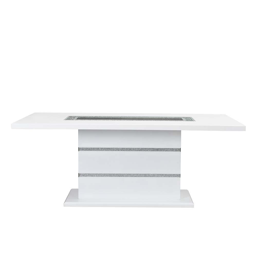 Elizaveta - Dining Table - Gray Velvet, Faux Crystal Diamonds &White High Gloss Finish - Urban Living Furniture (Los Angeles, CA)