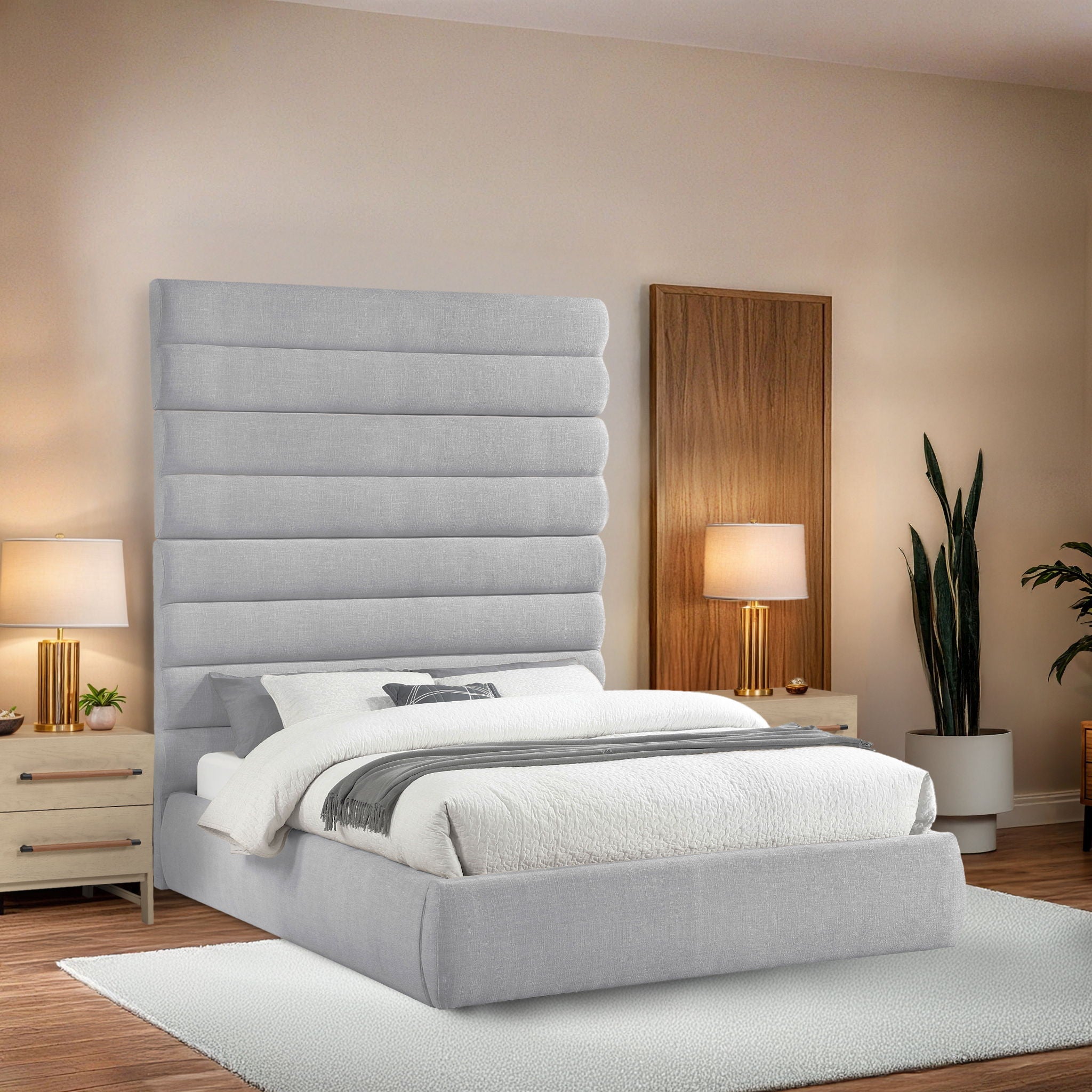 Adam - Linen Fabric Bed With 89" Headboard