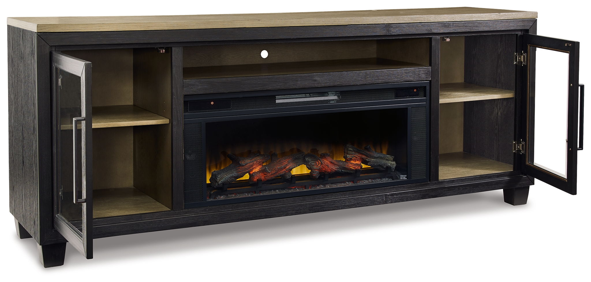 Foyland - Black / Brown - 83" TV Stand With Electric Infrared Fireplace Insert - Urban Living Furniture (Los Angeles, CA)