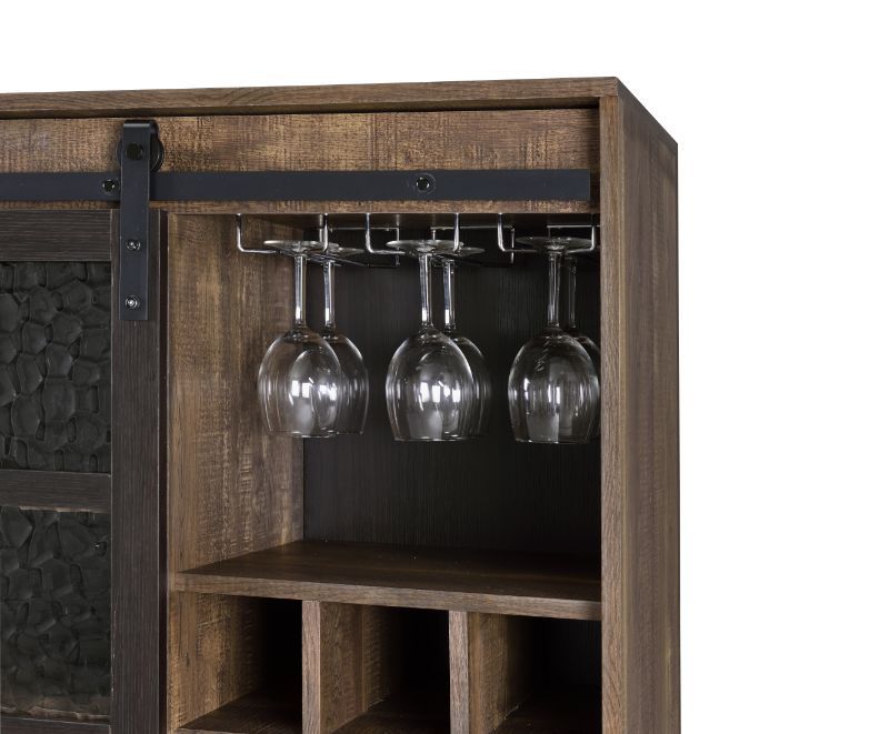 Treju - Wine Cabinet - Obscure Glass, Rustic Oak & Black Finish - Urban Living Furniture (Los Angeles, CA)