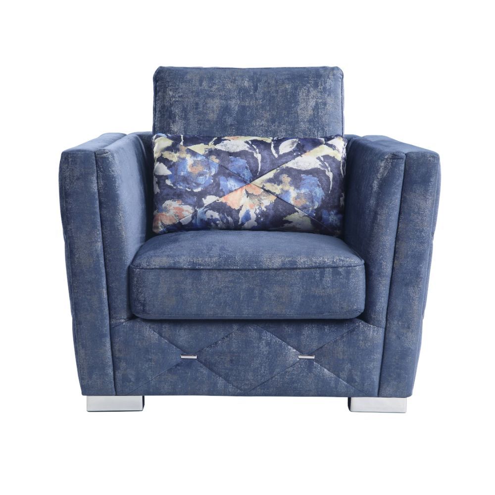 Emilia - Chair With Pillow - Two Tone Blue Fabric - Urban Living Furniture (Los Angeles, CA)