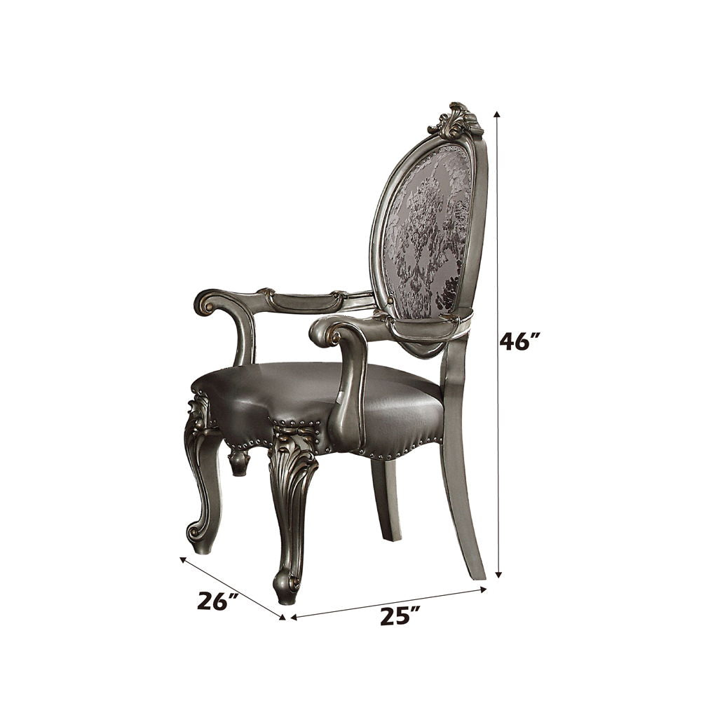 Versailles - Arm Chair (Set of 2) - Silver Synthetic Leather & Antique Platinum - Urban Living Furniture (Los Angeles, CA)