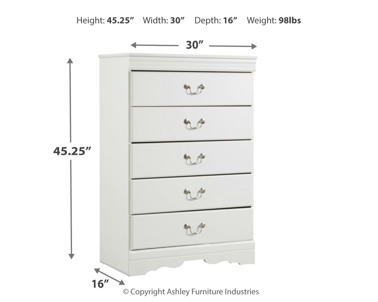 Anarasia - White - Five Drawer Chest - Urban Living Furniture (Los Angeles, CA)