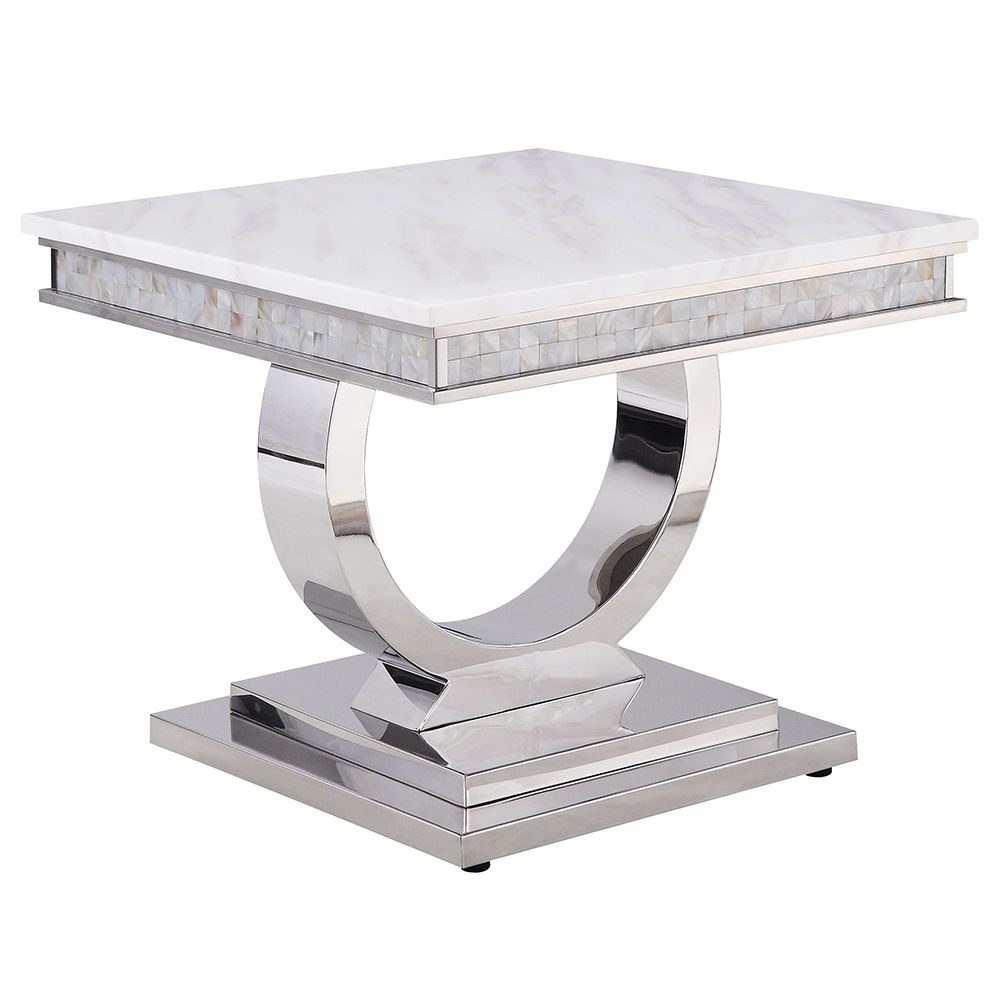 Zander - End Table - White Printed Faux Marble Top & Mirrored Silver - Urban Living Furniture (Los Angeles, CA)