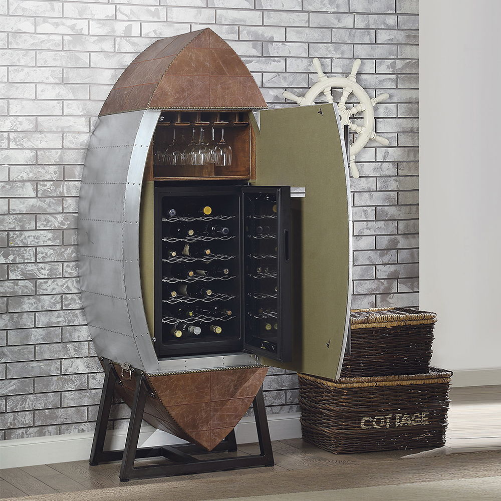Brancaster - Wine Cabinet - Retro Brown Top Grain Leather & Aluminum - Urban Living Furniture (Los Angeles, CA)
