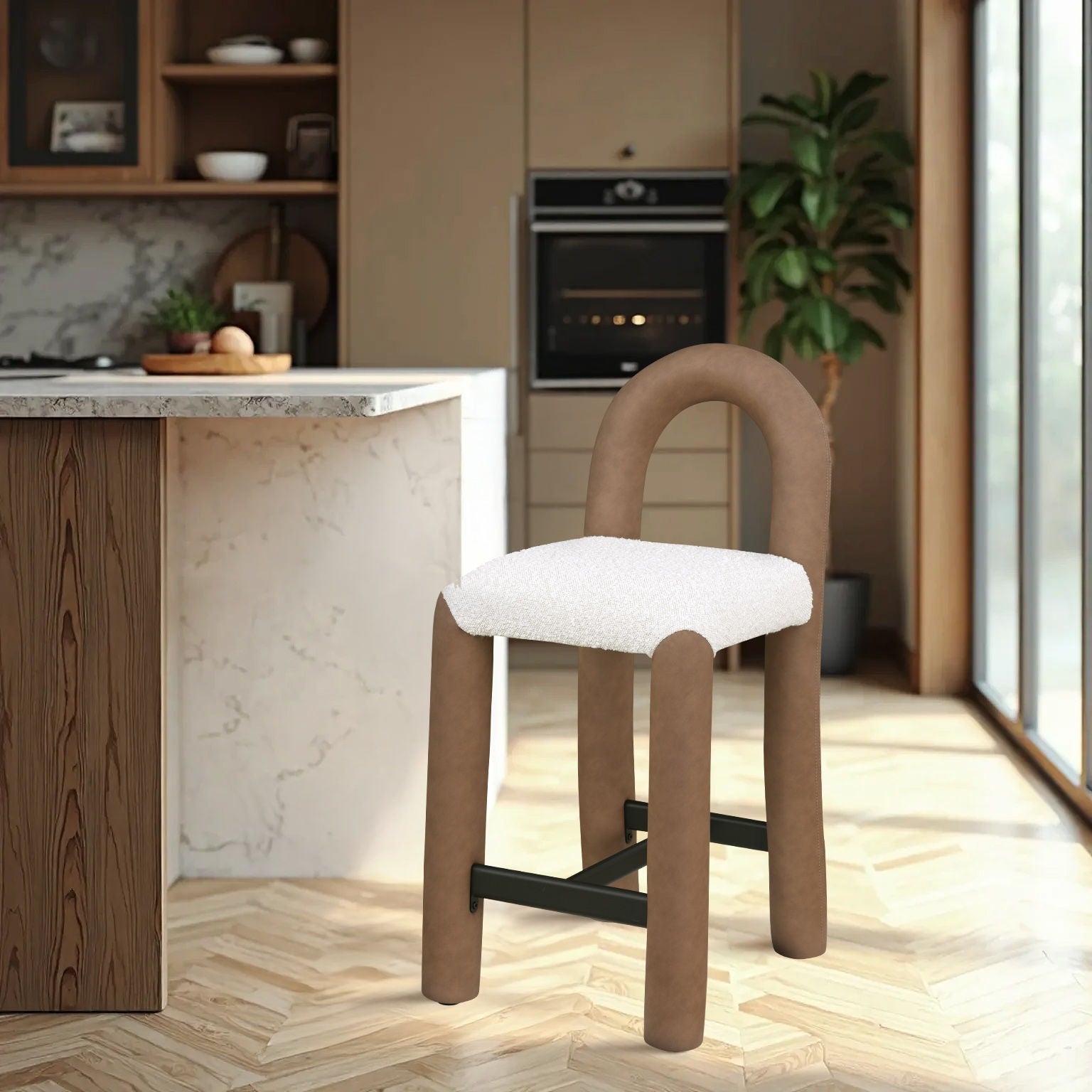 Amari - Vegan Leather and Boucle Fabric Stool - Urban Living Furniture (Los Angeles, CA)