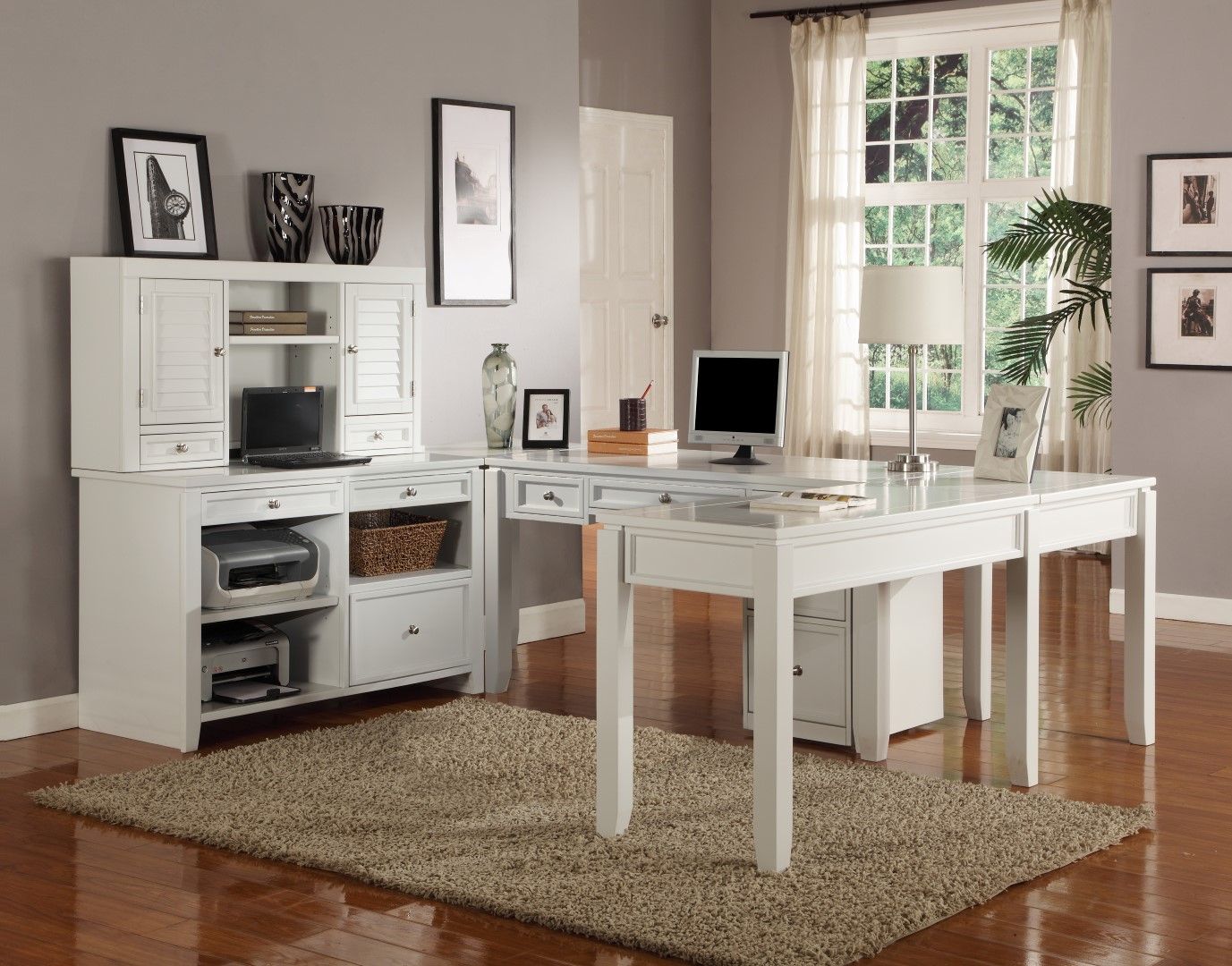 Boca - U Shape Desk With Credenza File And Hutch - Cottage White - Urban Living Furniture (Los Angeles, CA)