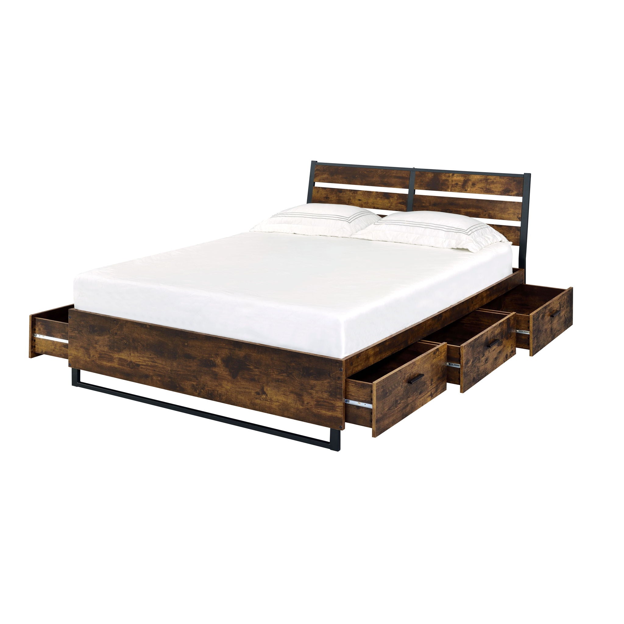 Juvanth - Eastern King Bed With Storage - Rustic Oak & Black