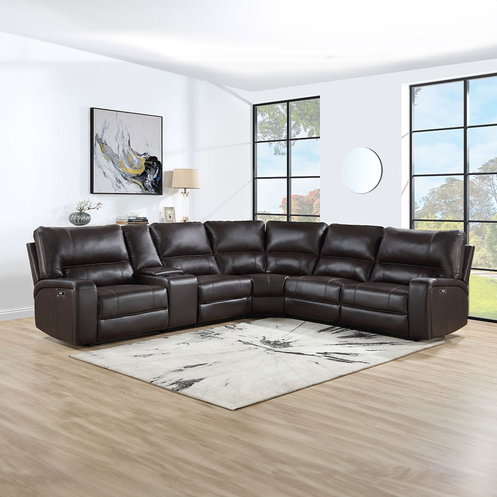 Saul - Power Motion Sectional Sofa - Espresso Leather-Aire - Urban Living Furniture (Los Angeles, CA)