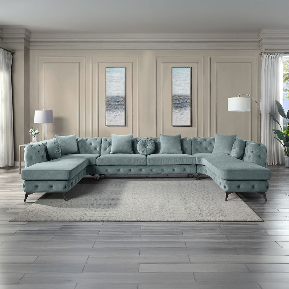 Zerah - Sectional Sofa With 7 Pillows - Dusty Blue Fabric - Urban Living Furniture (Los Angeles, CA)
