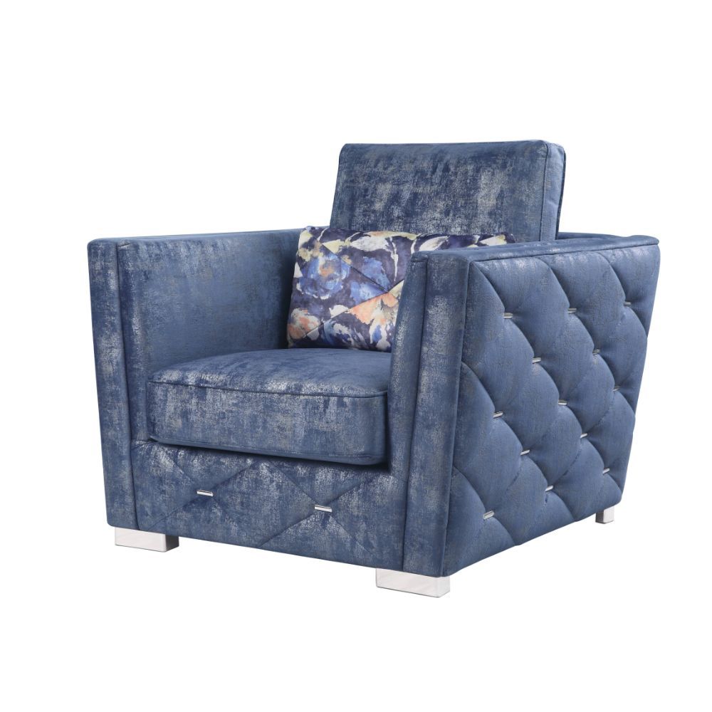 Emilia - Chair With Pillow - Two Tone Blue Fabric - Urban Living Furniture (Los Angeles, CA)
