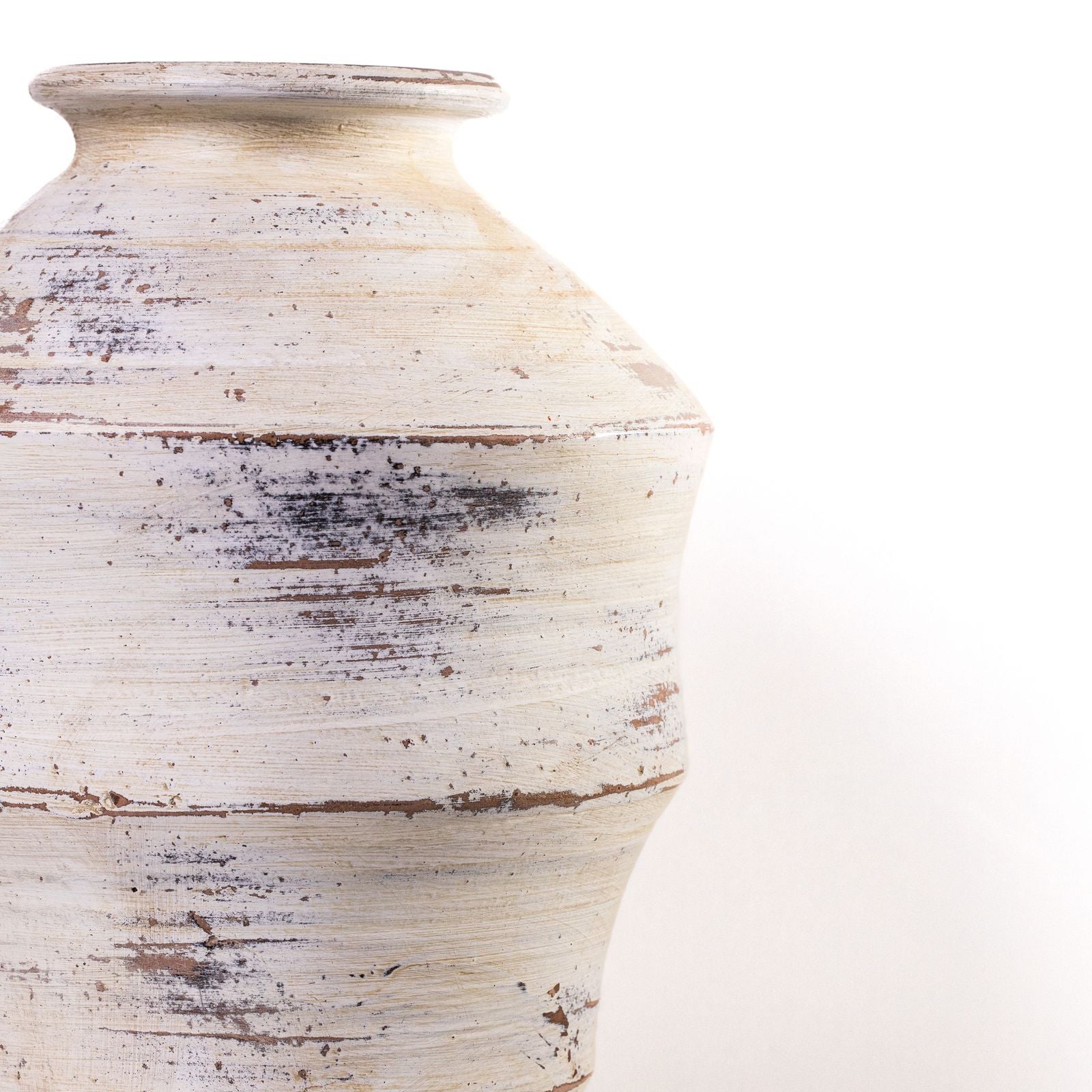 Visha - Scalloped Distressed Terracotta Vase - Cream - Urban Living Furniture (Los Angeles, CA)
