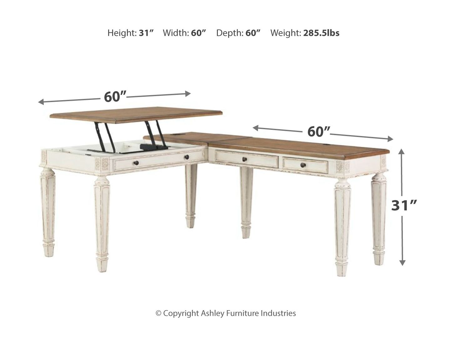 Realyn - White / Brown - L Shaped Desk with Lift Top - Urban Living Furniture (Los Angeles, CA)