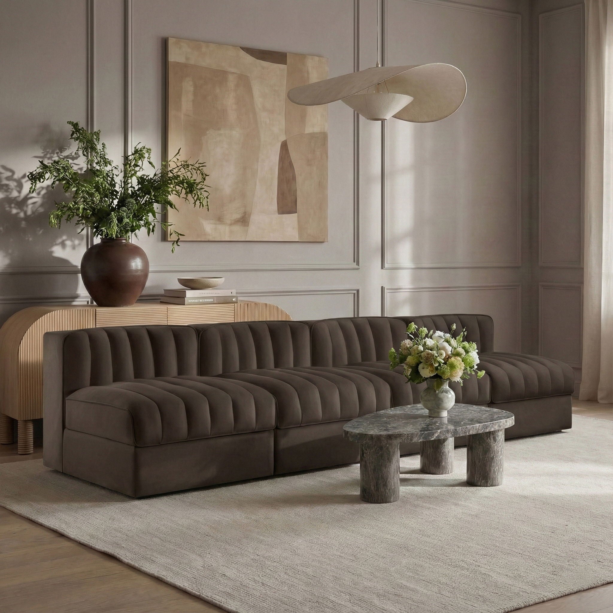Rummi - Armless Velvet Performance Fabric Upholstered 4 Piece Modular Sofa - Urban Living Furniture (Los Angeles, CA)