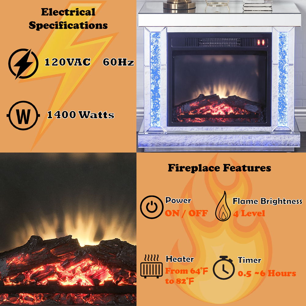 Noralie - Fireplace - Mirrored & Faux Diamonds - Urban Living Furniture (Los Angeles, CA)