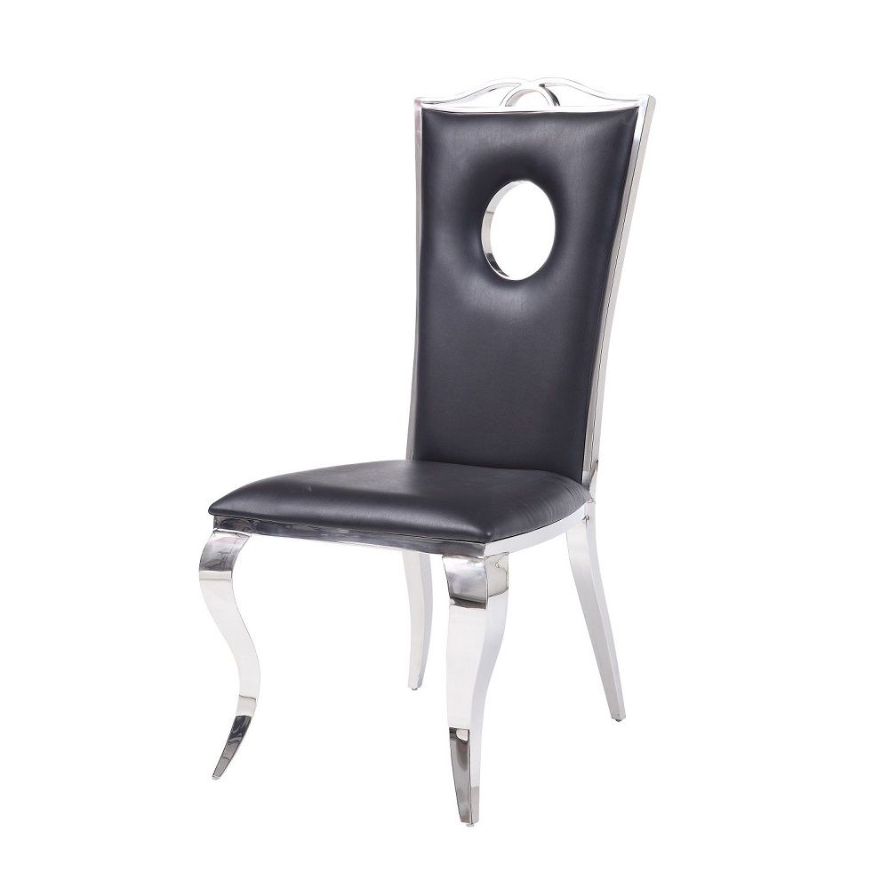 Cyrene - Side Chair (Set of 2) - Black Synthetic Leather & Stainless Steel