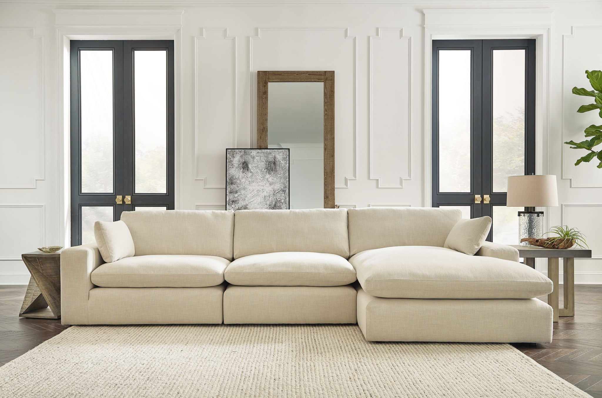 Elyza - 4 Pc. - Right Arm Facing Corner Chaise 3 Pc Sectional, Ottoman - Linen - Urban Living Furniture (Los Angeles, CA)