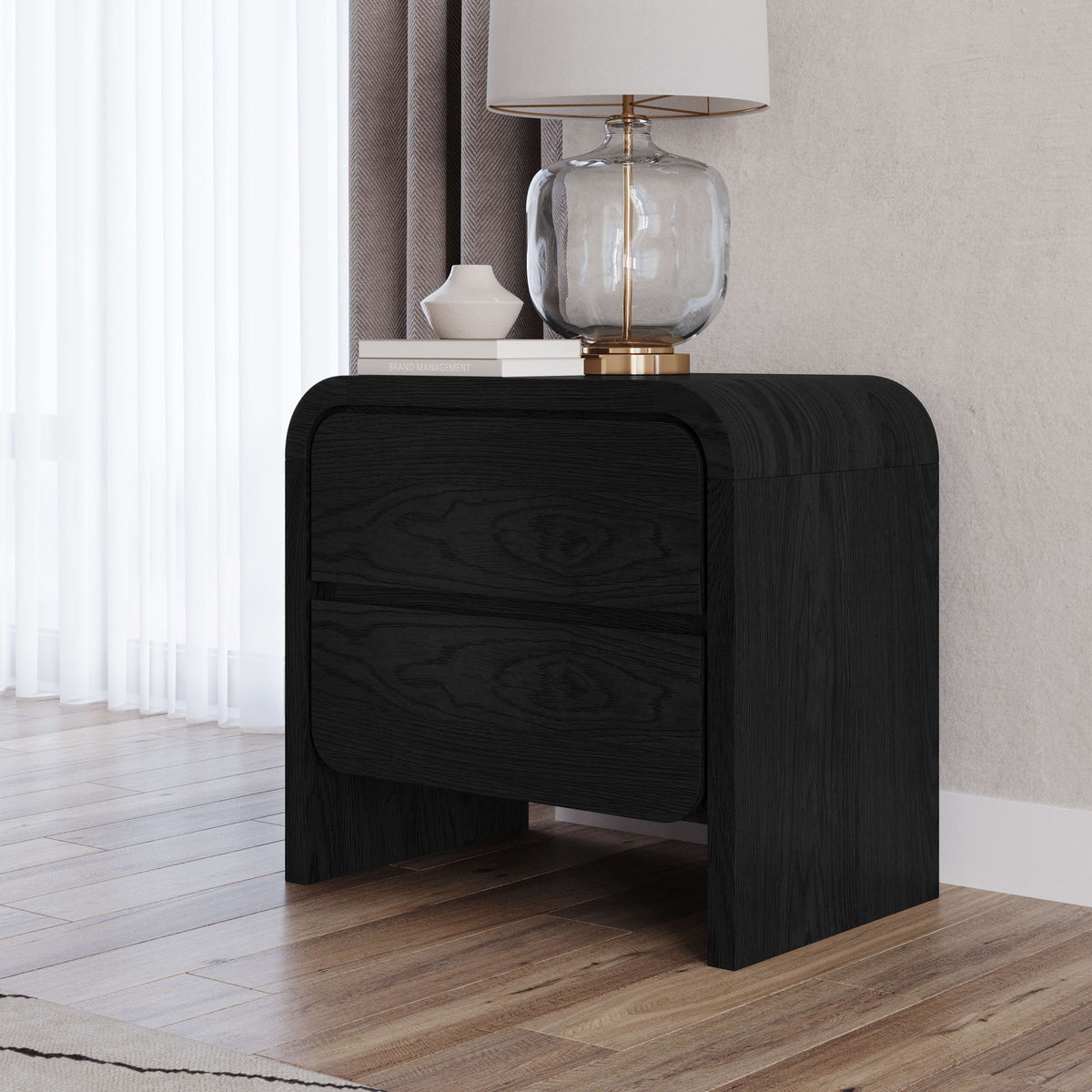 Elora - Two Drawer Nightstand - Jet Black Ash