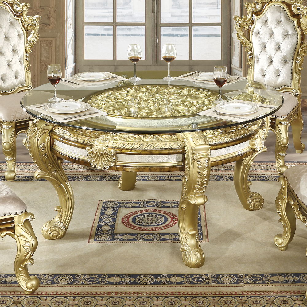 Desiderius - Round Dining Table - Antique Gold & Hand-Painted Brown - Urban Living Furniture (Los Angeles, CA)