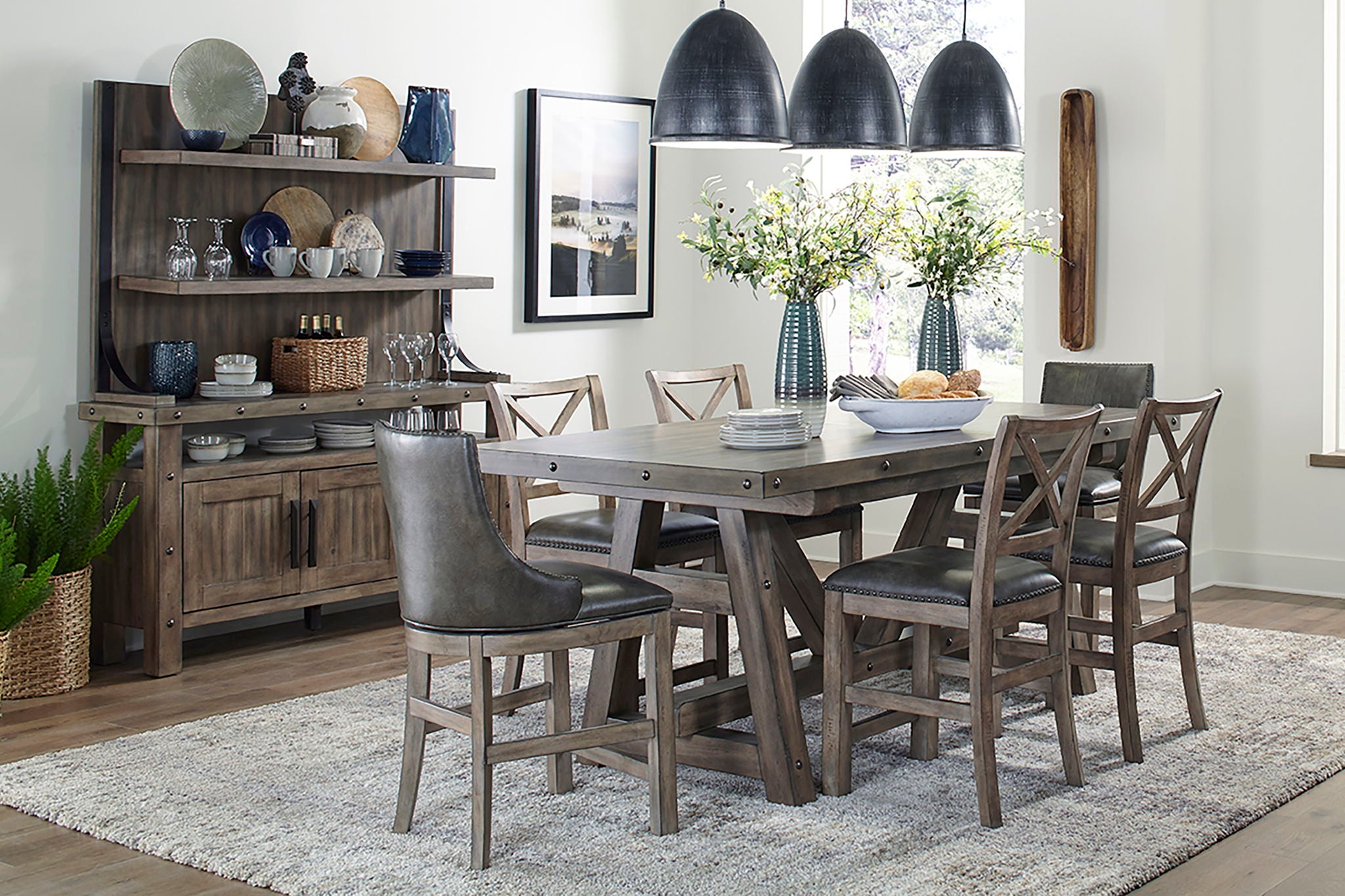 Lodge Dining - Upholstered “X” Back Counter Chair (Set of 2) - Siltstone - Urban Living Furniture (Los Angeles, CA)