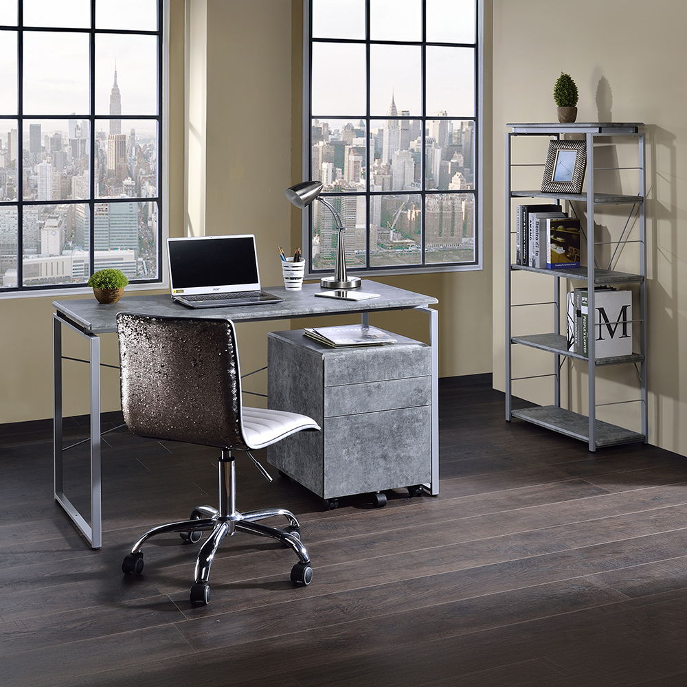 Jurgen - Bookshelf - Faux Concrete & Silver
