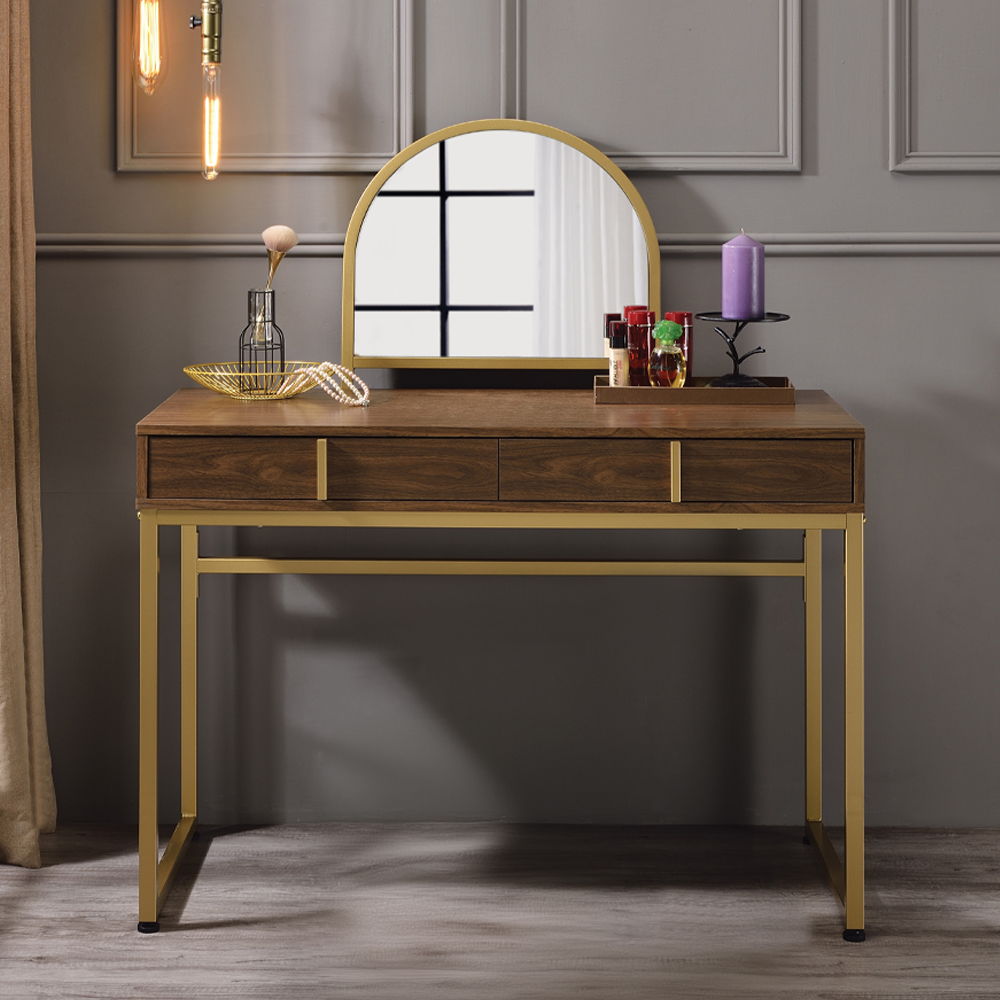 Coleen - 50" Vanity Desk With Mirror & Jewelry Tray - Walnut & Gold - Urban Living Furniture (Los Angeles, CA)