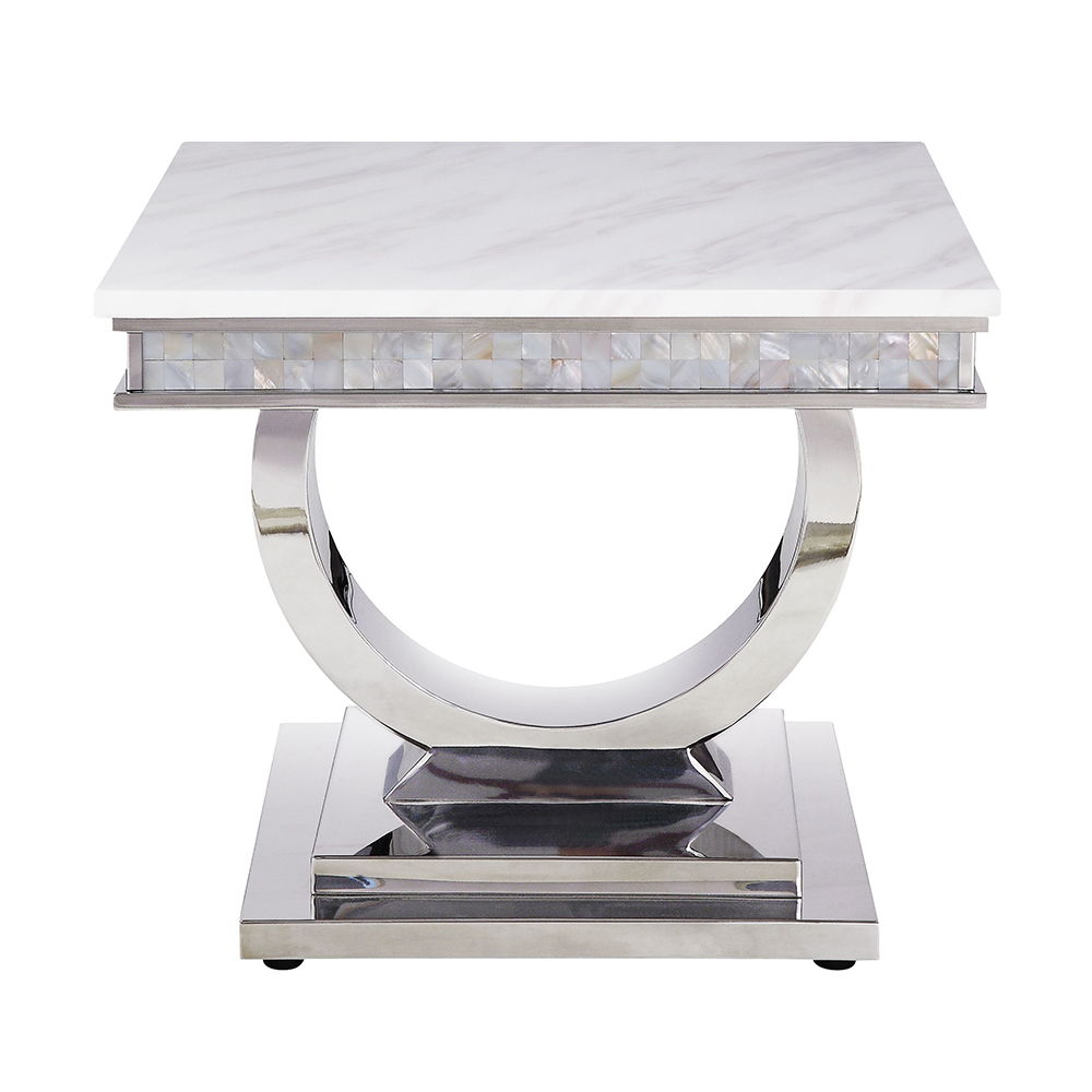 Zander - End Table - White Printed Faux Marble Top & Mirrored Silver - Urban Living Furniture (Los Angeles, CA)