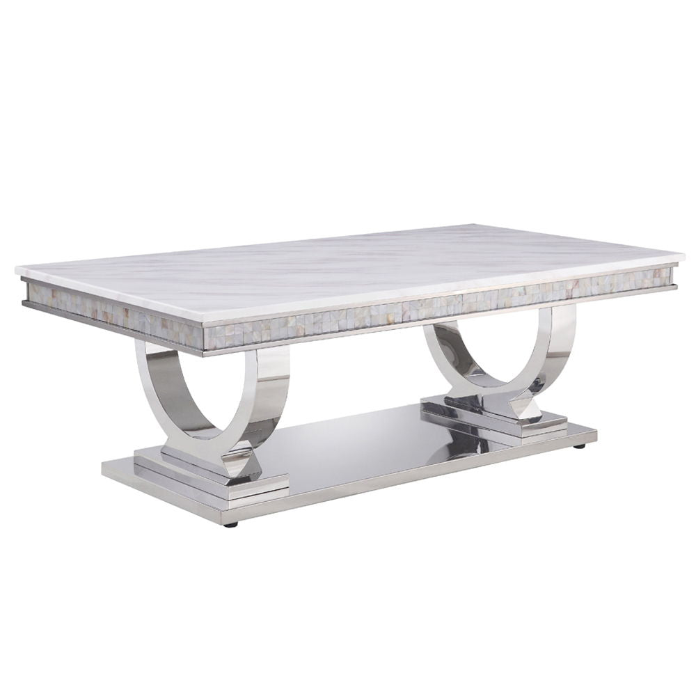 Zander - Coffee Table - White Printed Faux Marble Top & Mirrored Silver - Urban Living Furniture (Los Angeles, CA)