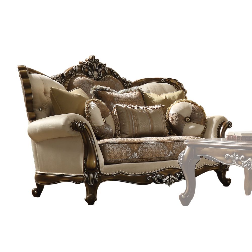 Latisha - Loveseat - Tan, Pattern Fabric & Antique Oak - Urban Living Furniture (Los Angeles, CA)