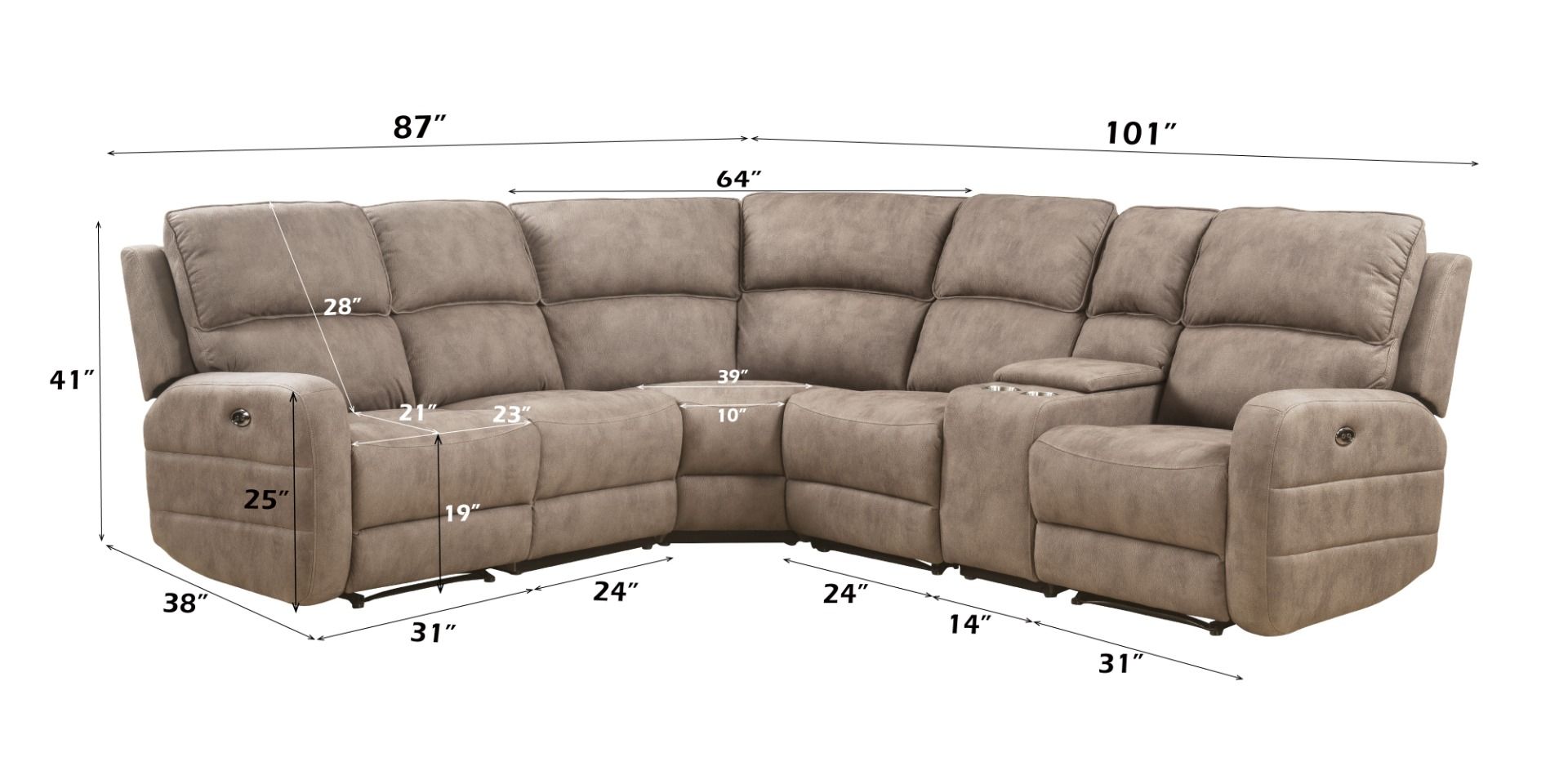 Olwen - Power Motion Sectional Sofa - Mocha Nubuck - Urban Living Furniture (Los Angeles, CA)
