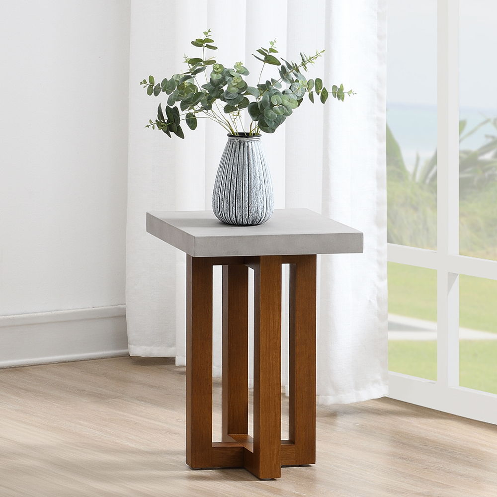 Keven - End Table - Faux Concrete Top & Walnut - Urban Living Furniture (Los Angeles, CA)