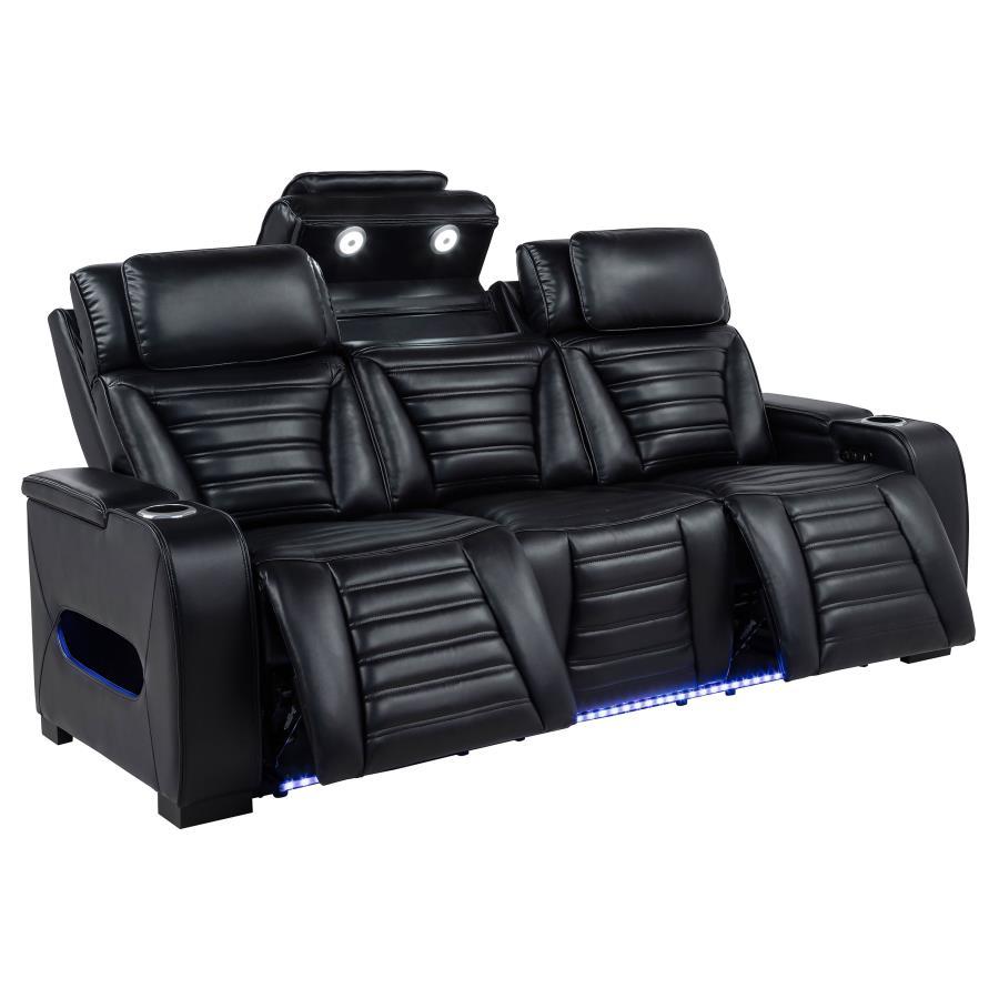 Zuma - Faux Leather Dual Power Reclining LED Sofa - Black - Urban Living Furniture (Los Angeles, CA)