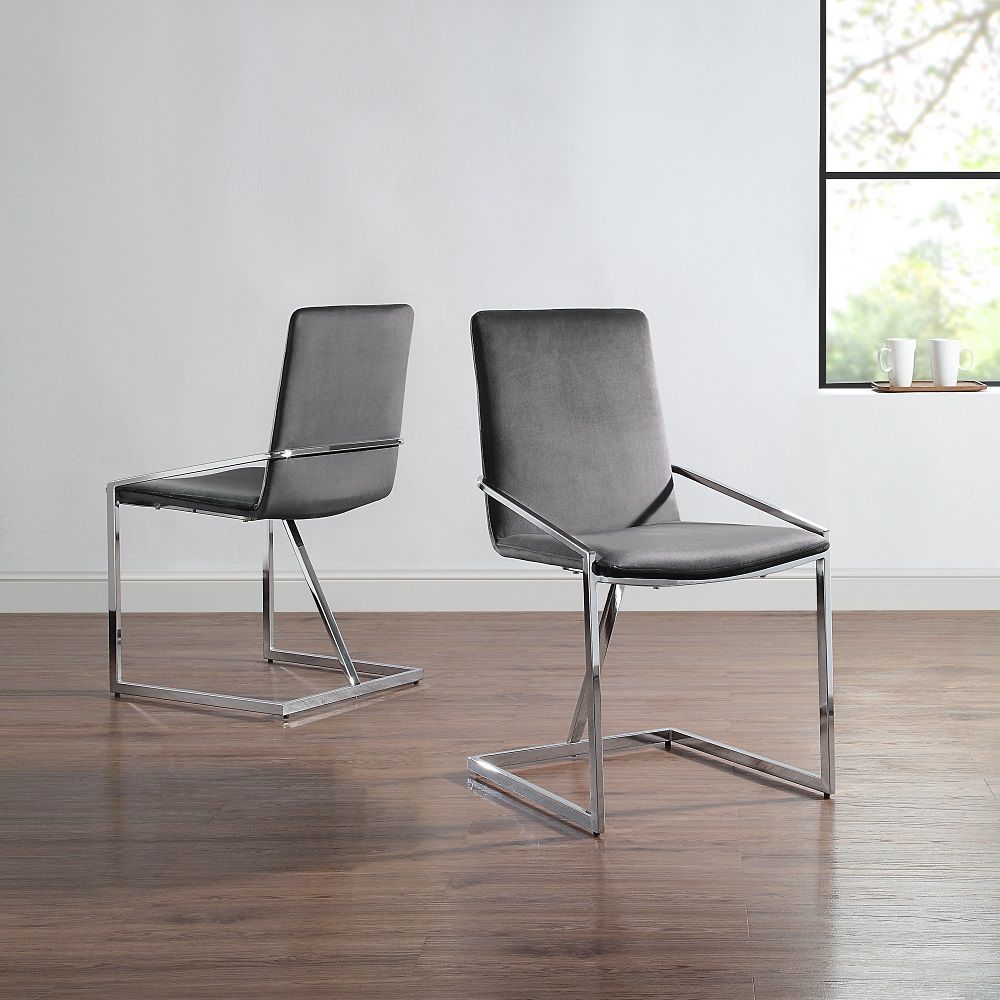 Zlatan - Side Chair (Set of 2) - Gray Velvet & Chrome - Urban Living Furniture (Los Angeles, CA)