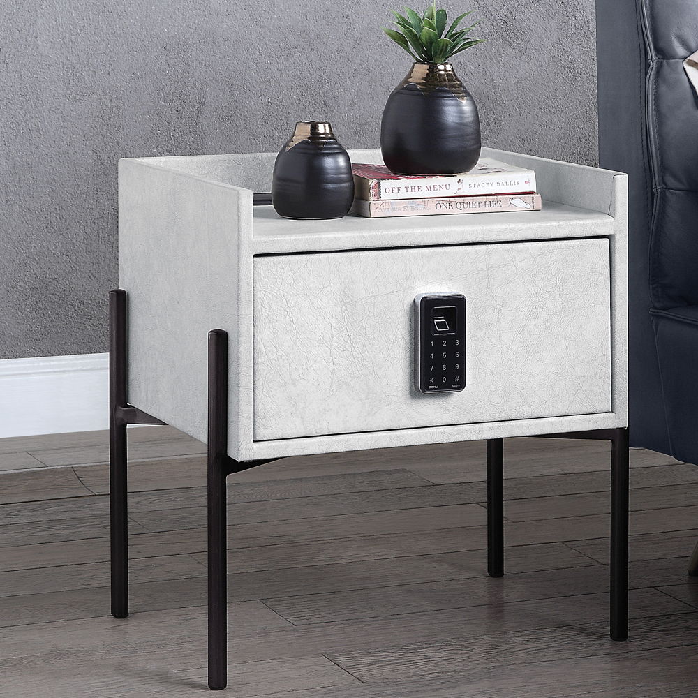 Metis - Nightstand With USB & Electric Lock - Vintage White Top Grain Leather - Urban Living Furniture (Los Angeles, CA)