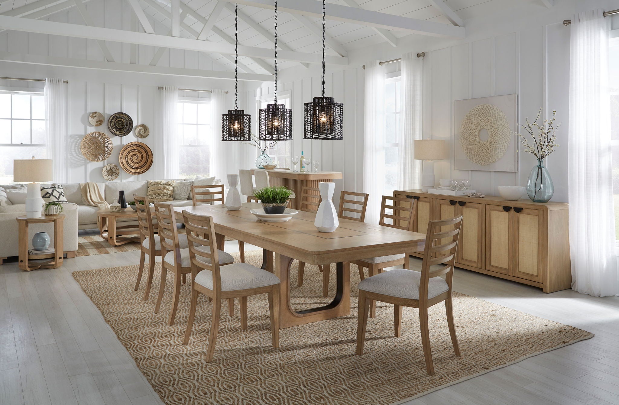 Escape - 90" Console With Reversible Panel Doors - Glazed Natural Oak Natural Cane - Urban Living Furniture (Los Angeles, CA)