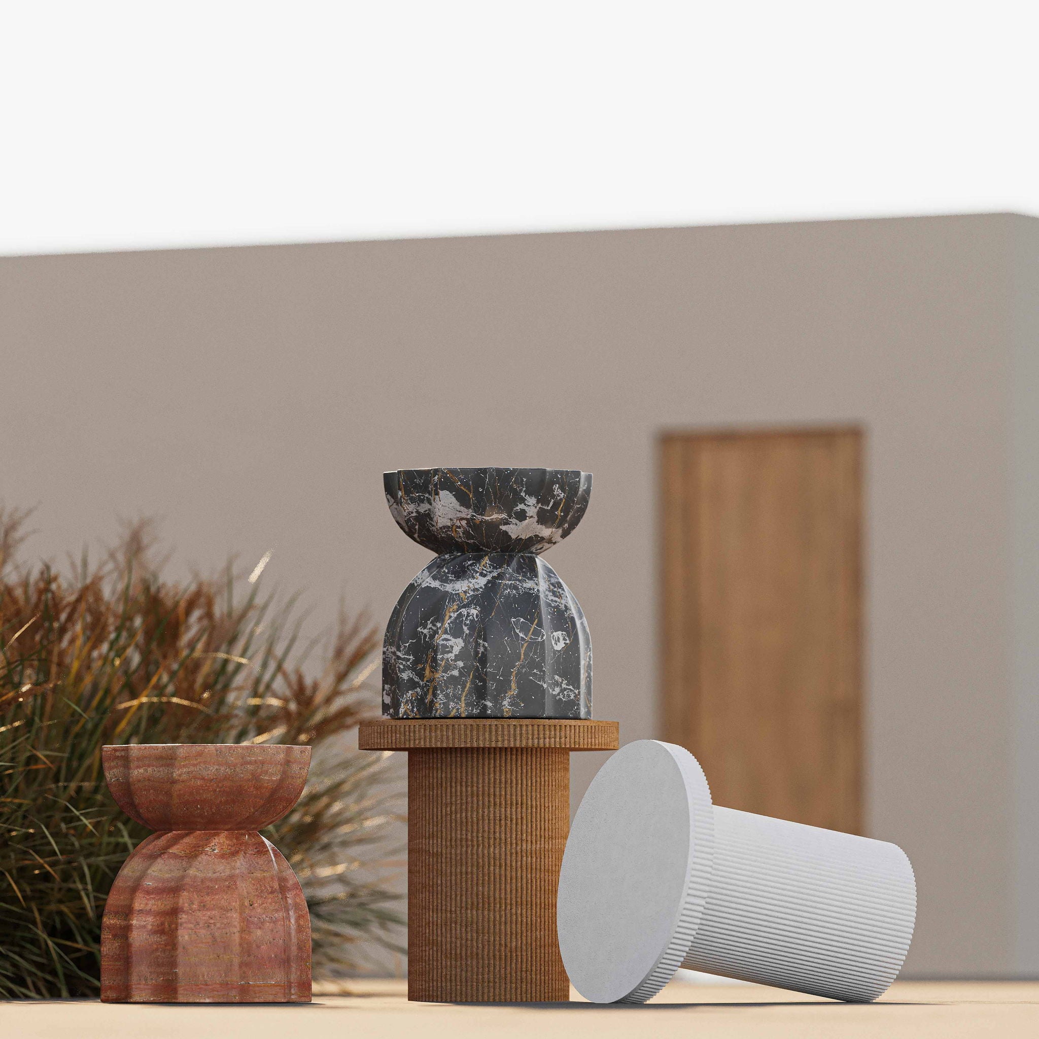 Turin - Faux Sandstone Indoor / Outdoor Concrete Stool - Red