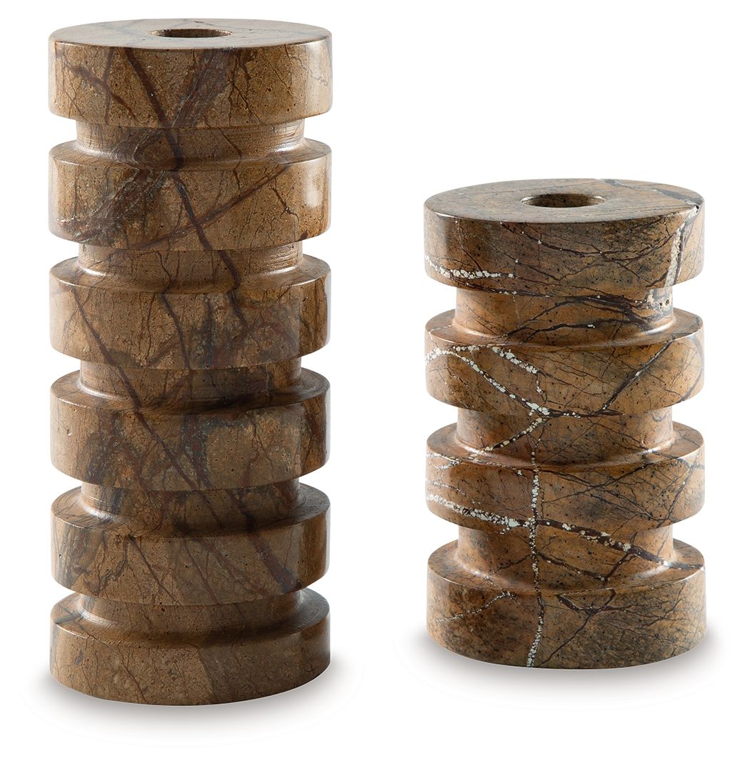 Emsleyfield - Tan - Candle Holder Set (Set of 2) - Urban Living Furniture (Los Angeles, CA)
