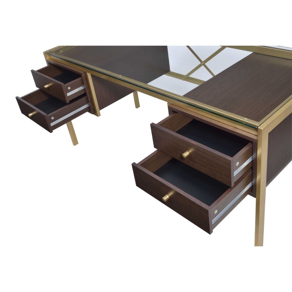 Yumia - Writing Desk - Gold & Walnut - Urban Living Furniture (Los Angeles, CA)